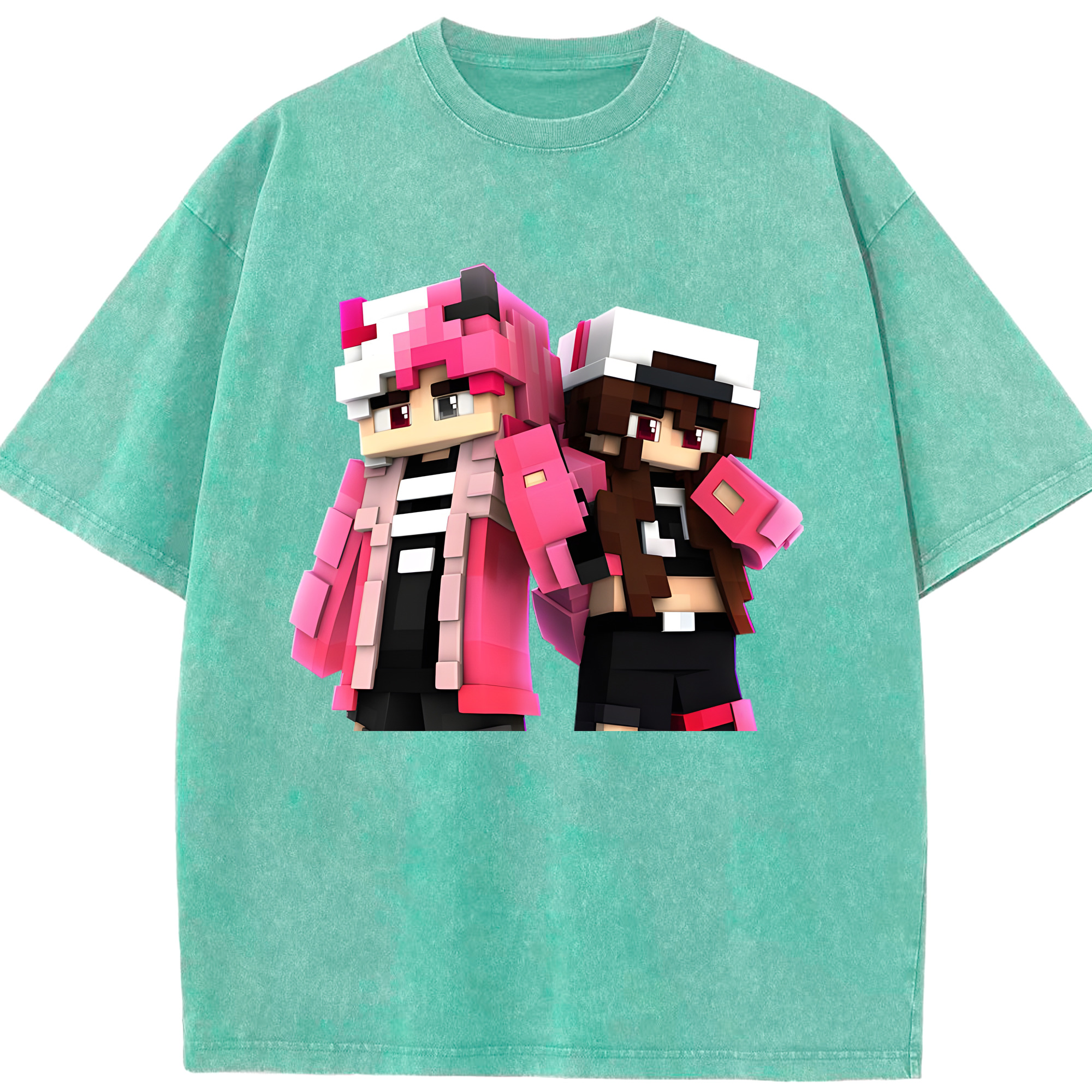 （画像用） マインクラフト ブロックの世界 Minecraft MC Block world 綿100% ヴィンテージ風 半袖Tシャツ（フロントプリント）